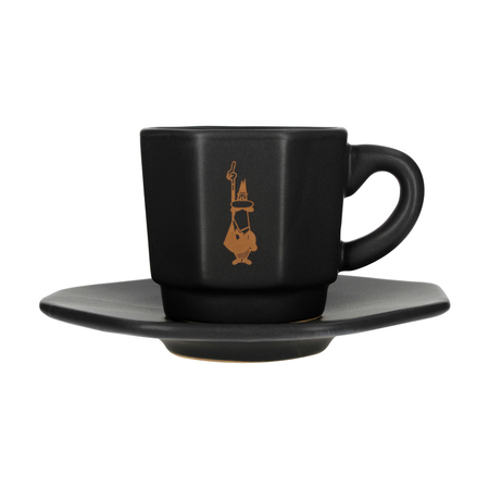 Bialetti - Zestaw 4 filiżanek z podstawką - Czarny z miedzianym logo - obrazek 2