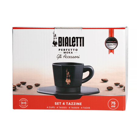 Bialetti - Zestaw 4 filiżanek z podstawką - Czarny z miedzianym logo - obrazek 3